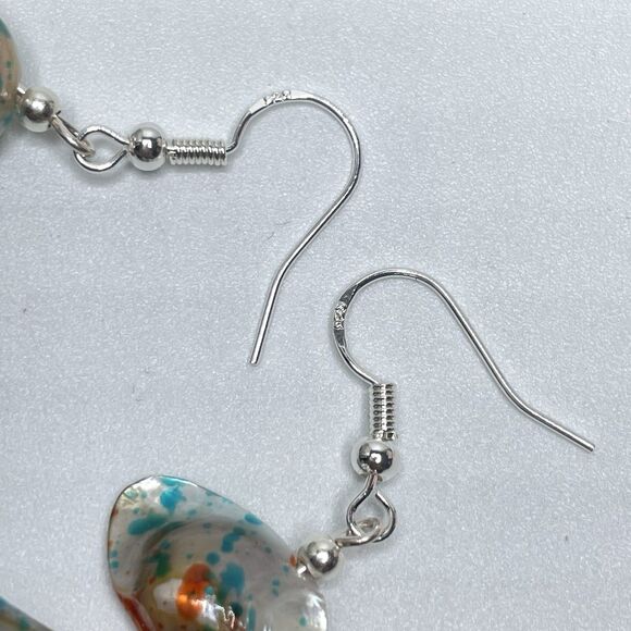 Stunning One of a Kind Confetti Dyed Baroque Pearl Beaded Dangle Earring Silver - Picture 4 of 6